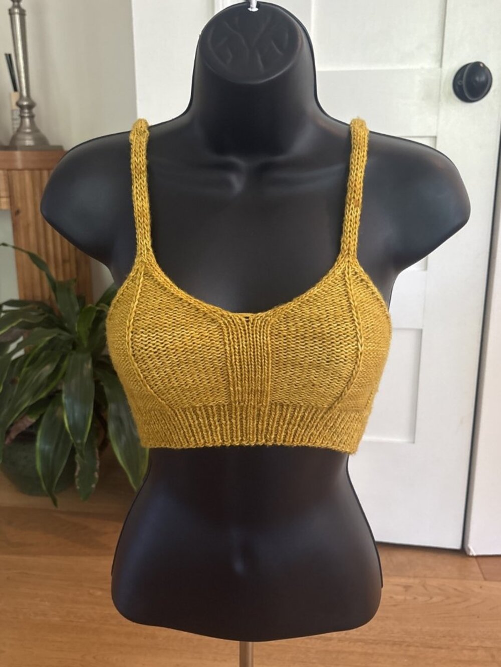 Handmade Knit Bralette Mustard Yellow Boho Crop Top Festival Size S/M
